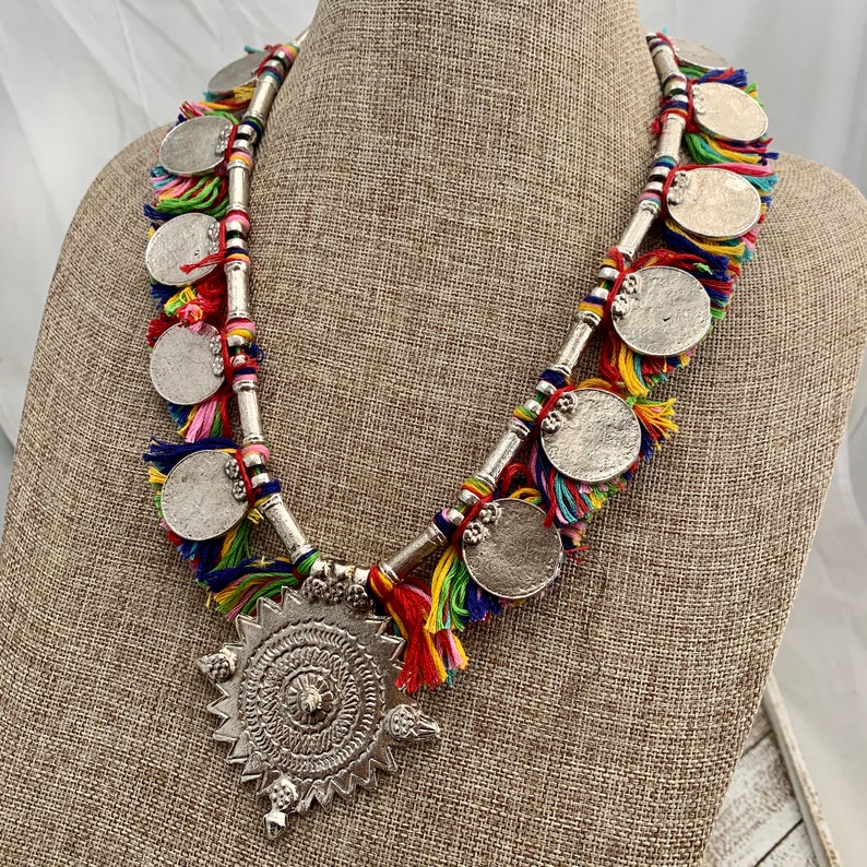 Tribal Coin and Tassel Statement Necklace