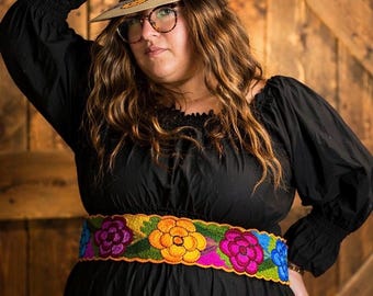 Cinturón Mexicano Bordado Floral | Faja Artesanal Ajustable | Boho Tradicional | Hecho en México | Embroidered Mexican Belt Floral Waist Tie