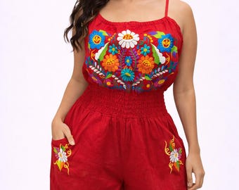 Mexican Embroidered Romper | Cotton Summer Romper for Women | Boho Floral Playsuit | Casual Vacation Outfit | Festival Outfit