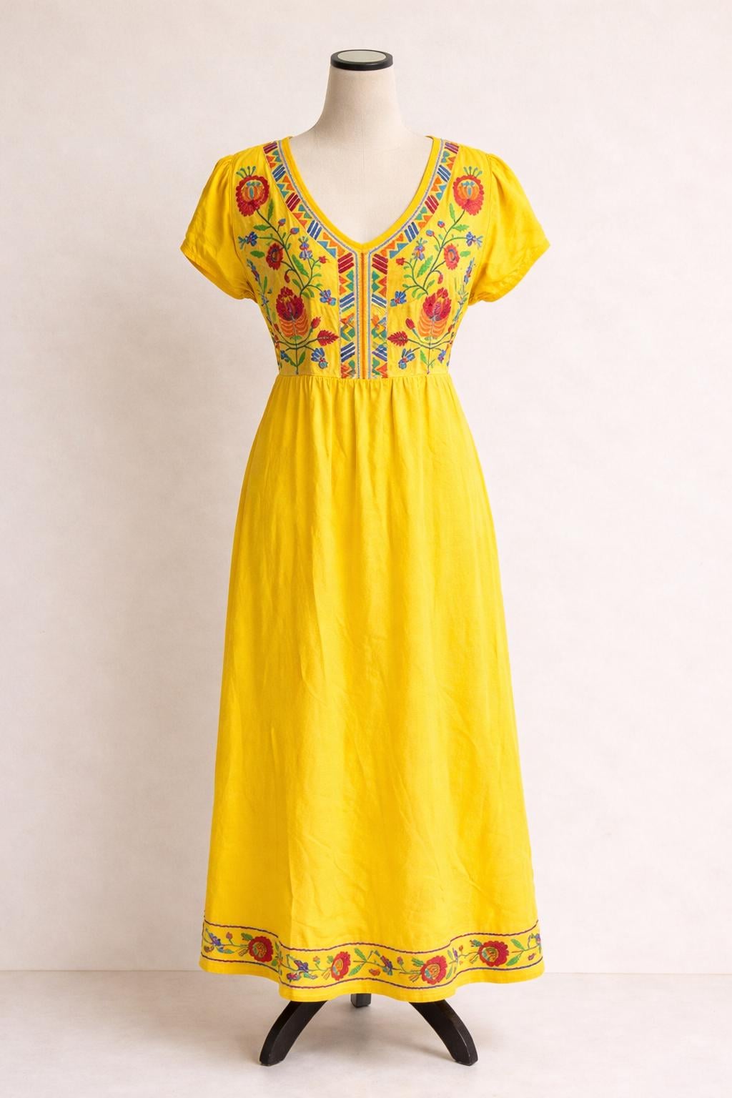 Yellow Floral Embroidered Dress
