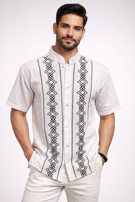mexican dress shirt mens Embroidered Mexican Long Sleeve Cowboy Shirt