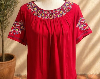 Mexican Embroidered Blouse | Rayon Floral Top | Small Blouse | Colorful Mexican Shirt | Boho Summer Top