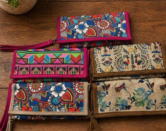 Mexican Boho Wallet Crossbody | Woven Fabric Wristlet Clutch | Floral & Geometric Print Wallet | Lightweight Everyday Bag | Gift for Her