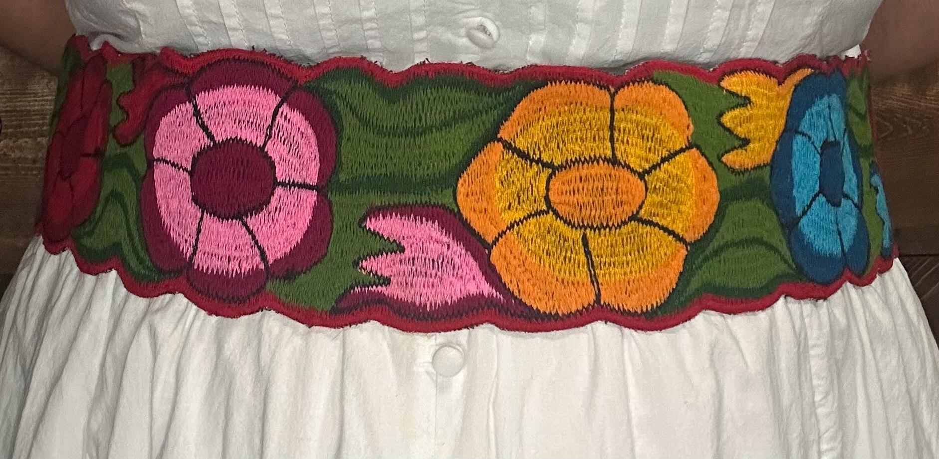 Vintage Handmade Mexican Southwestern Embroidered Flower Woven obi Wrap Belt Bordado Floral Belt main image 2