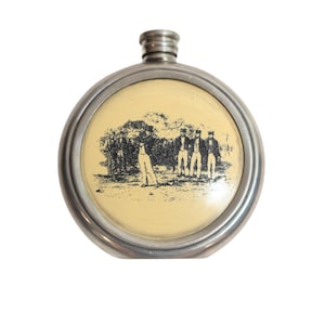 Collectible Pewter Hip Flask – Vintage Golf Scene – Made in Sheffield, England – Electro-Plated Nickel Silver (EPNS) – 1960s