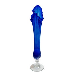 Hand-Blown Cobalt Blue Glass Vase – 43 cm Tall – Vintage Art Glass Centerpiece
