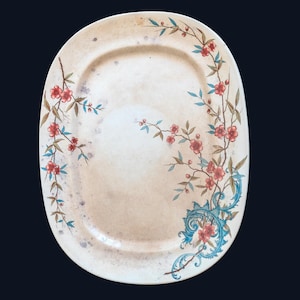 Zeer zeldzame antieke ovale Villeroy & Boch Mettlach-schotel – bloemmotief, 705 Mark – 19e-eeuws Duits keramiek – 47,5 x 37,5 cm