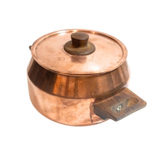 Vintage French Copper Pot – Le Trèfle – Cuivre Rouge – 16.5cm – Wood Handles & Lid – Tin Lined – Made in France
