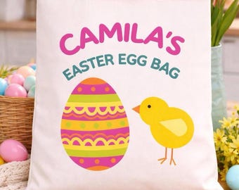 Personalized Easter Tote Bag | Chick & Egg Design, Kids Easter Hunt