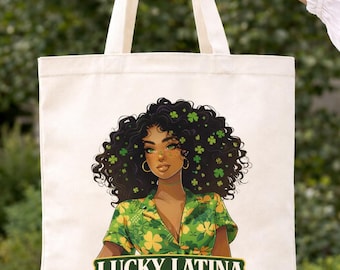 Lucky Latina Tote Bag | Afro Latina St Patrick’s Day Shamrock Bag