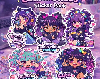 Feral Latina Chibi Goth Anime Sticker Pack | Glossy Die Cut Vinyl Decal