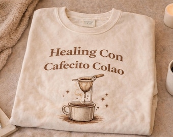 Comfort Colors Healing Con Cafecito Colao Sweatshirt, Cozy Latina Coffee Lover Crewneck