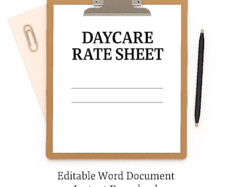 In-Home Daycare Preisliste | Preisgestaltung | Bearbeitbares Word-Dokument | Druckbar | Formen | Vorlage