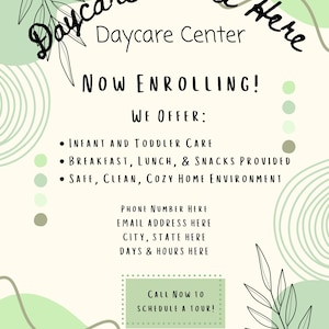 Editable Daycare Flyer Template | In-Home Daycare Advertising | Printable Canva Flyer | Small Business Marketing