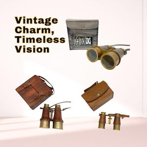 Vintage Brass Binoculars with Leather Case: Handcrafted Nautical Decor