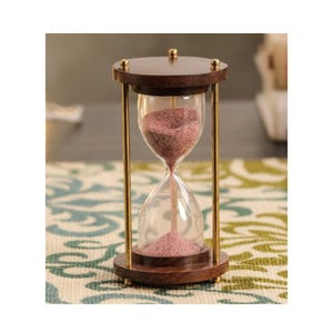 Antique Brass and Wood Sand Timer – Vintage Hourglass for Desk, Home Decor, or Nautical-Inspired Gift Display Table Decor Brass & Wood