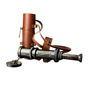 Antique Brass Telescope with Leather Case – Vintage Handheld Spyglass Pirate Scope – Nautical Decor & Gift,   Brass Telescope