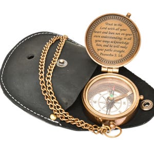 Engraved Brass Compass with Leather Case: Christian Confirmation Gift