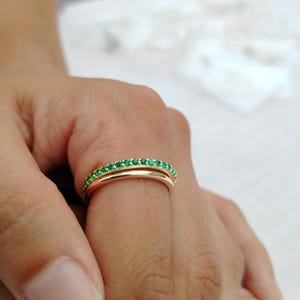 Two Ring Set Emerald Eternity Band, emerald ring, natural emerald half eternity band, green gemstone emerald engagement wedding band,