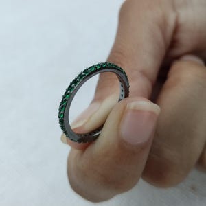 Green Emerald Ring: Black Tungsten & Sterling Silver Wedding Band