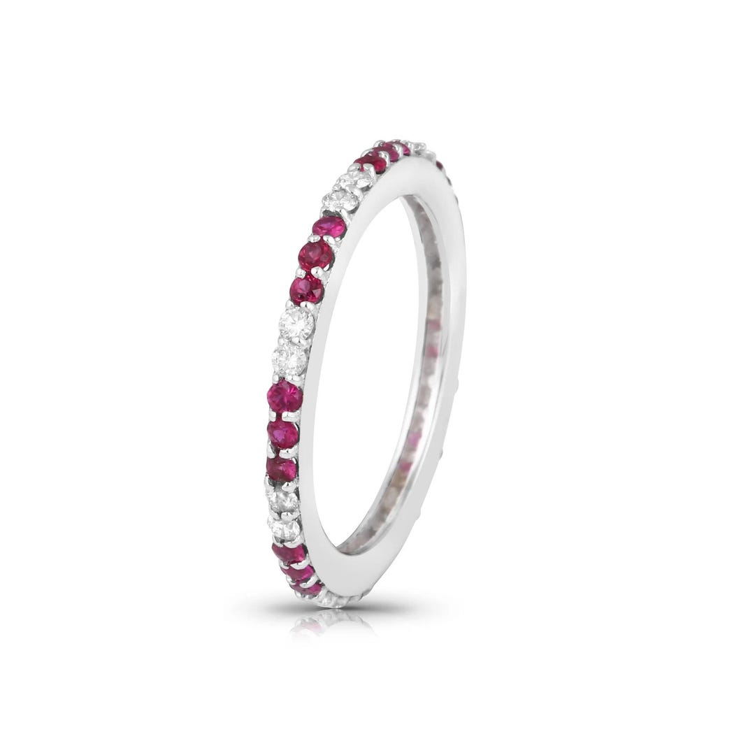 14k Gold Ruby Diamond Eternity Band Ring, Eternity Band Ring, Dainty ...