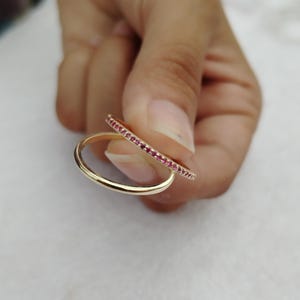 Two Ring Set Ruby Full Eternity Band Ring For Women in Gold and Silver, Elegant Stackable Birth Stone Ring For Wife, Wedding Ring, Birthday