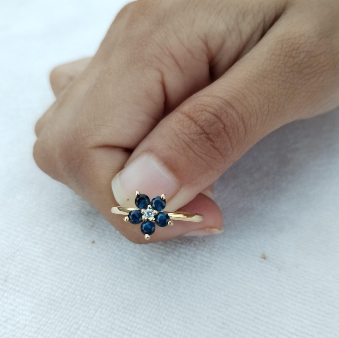 Sapphire Flower Engagement Ring Gold Lucky Love Ring, , Lucky Clover ...