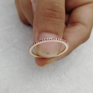 Ruby Full Eternity Band Ring For Women in Gold and Silver, Elegant Stackable Birth Stone Ring For Wife, Wedding Ring, Birthday Gift For Mom
