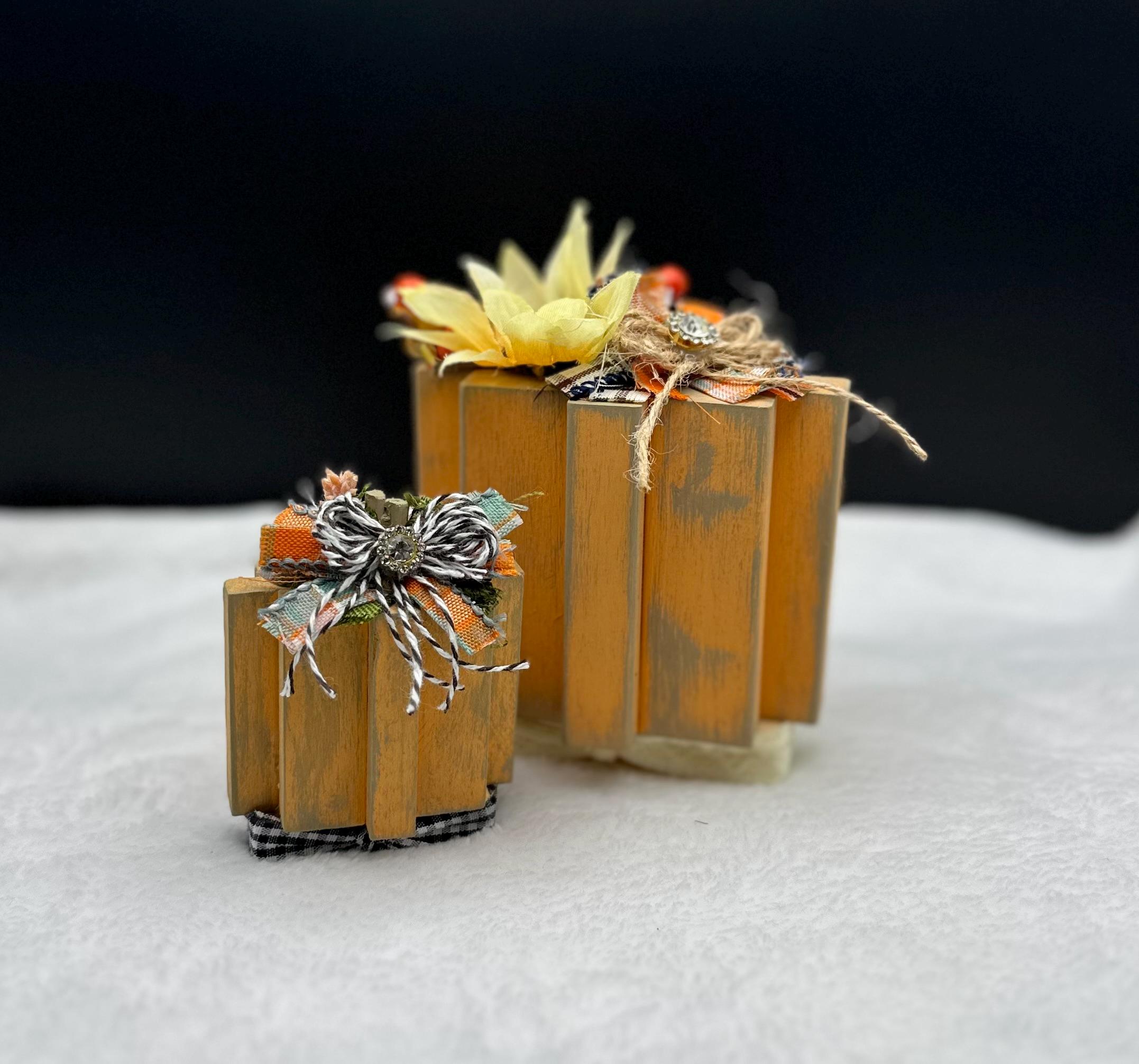 Rustic Wooden Pumpkin Block Set – Farmhouse Fall Decor With Sunflowers ...