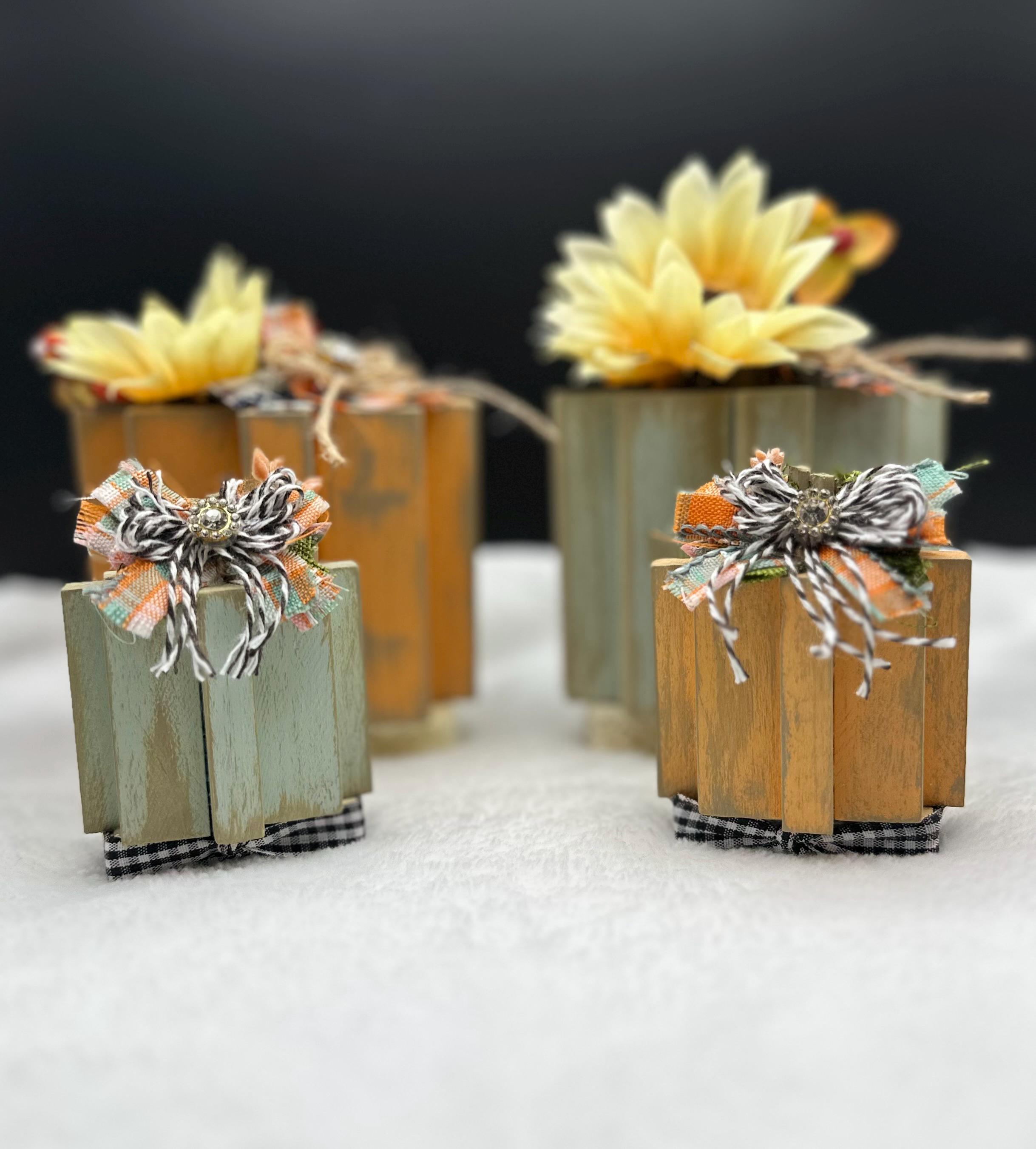 Rustic Wooden Pumpkin Block Set – Farmhouse Fall Decor With Sunflowers ...