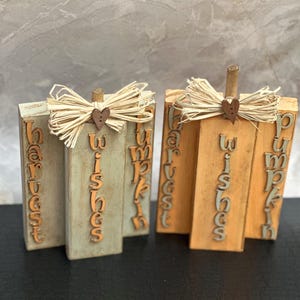 Block Pumpkin Decor, Harvest Pumpkin Wishes, Wood Block Sign, Rustic Fall Tiered Tray, Rustic Fall Shelf Decor