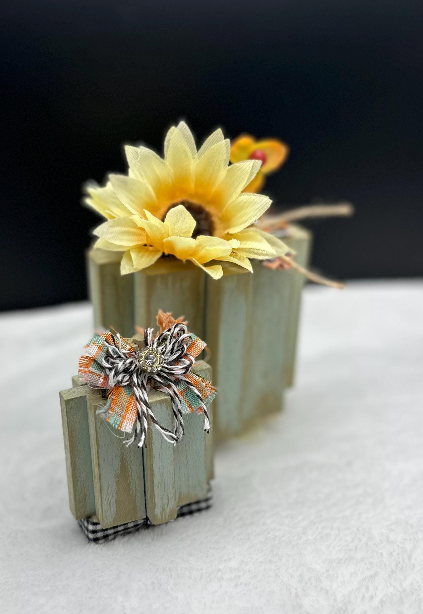 Rustic Wooden Pumpkin Block Set – Farmhouse Fall Decor With Sunflowers ...
