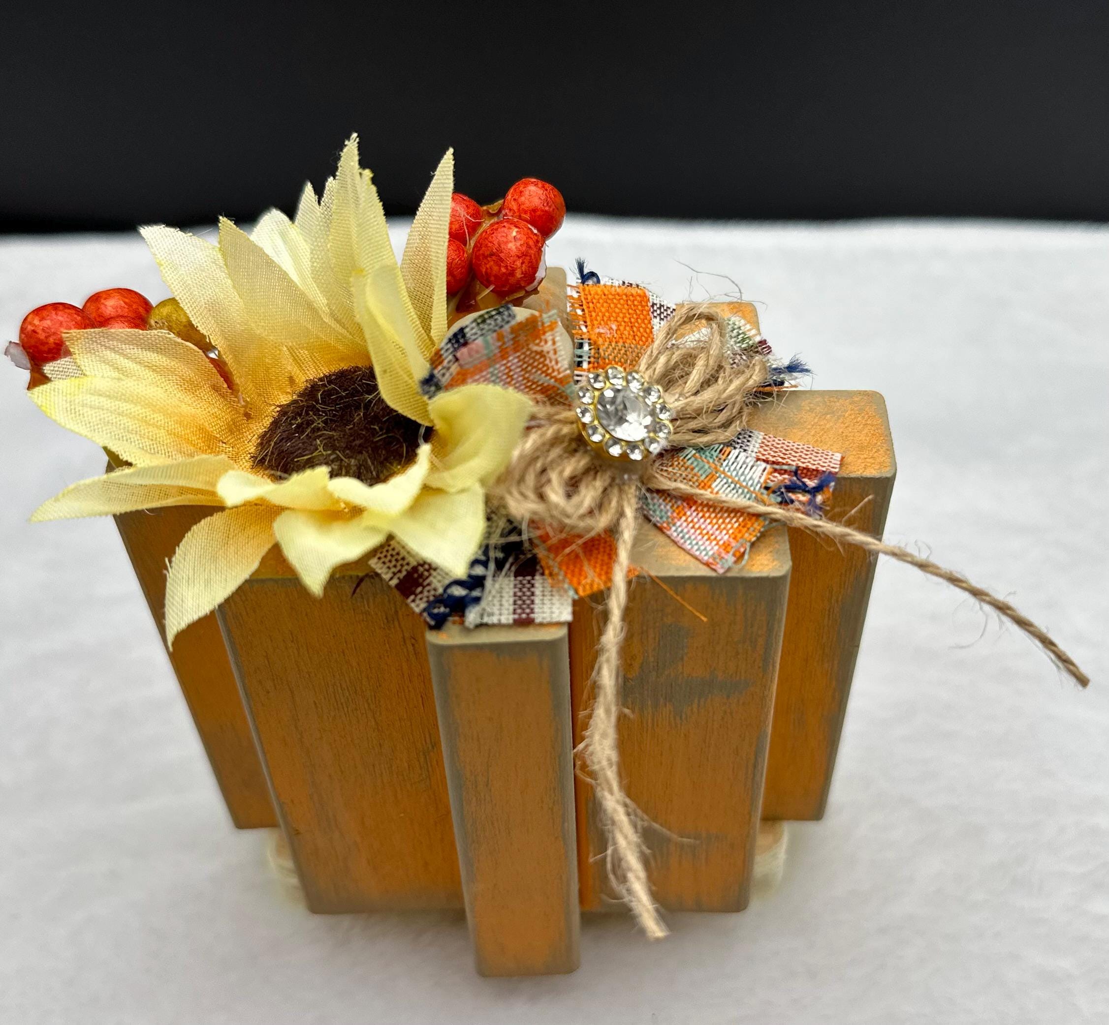Rustic Wooden Pumpkin Block Set – Farmhouse Fall Decor With Sunflowers ...