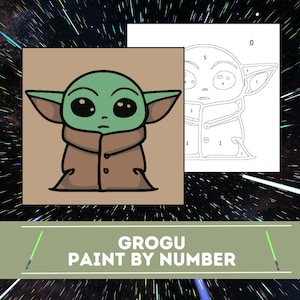 Grogu baby yoga paint by numbers | the mandalorian fan art | color by number | gift craft for star wars fans | procreate compatible