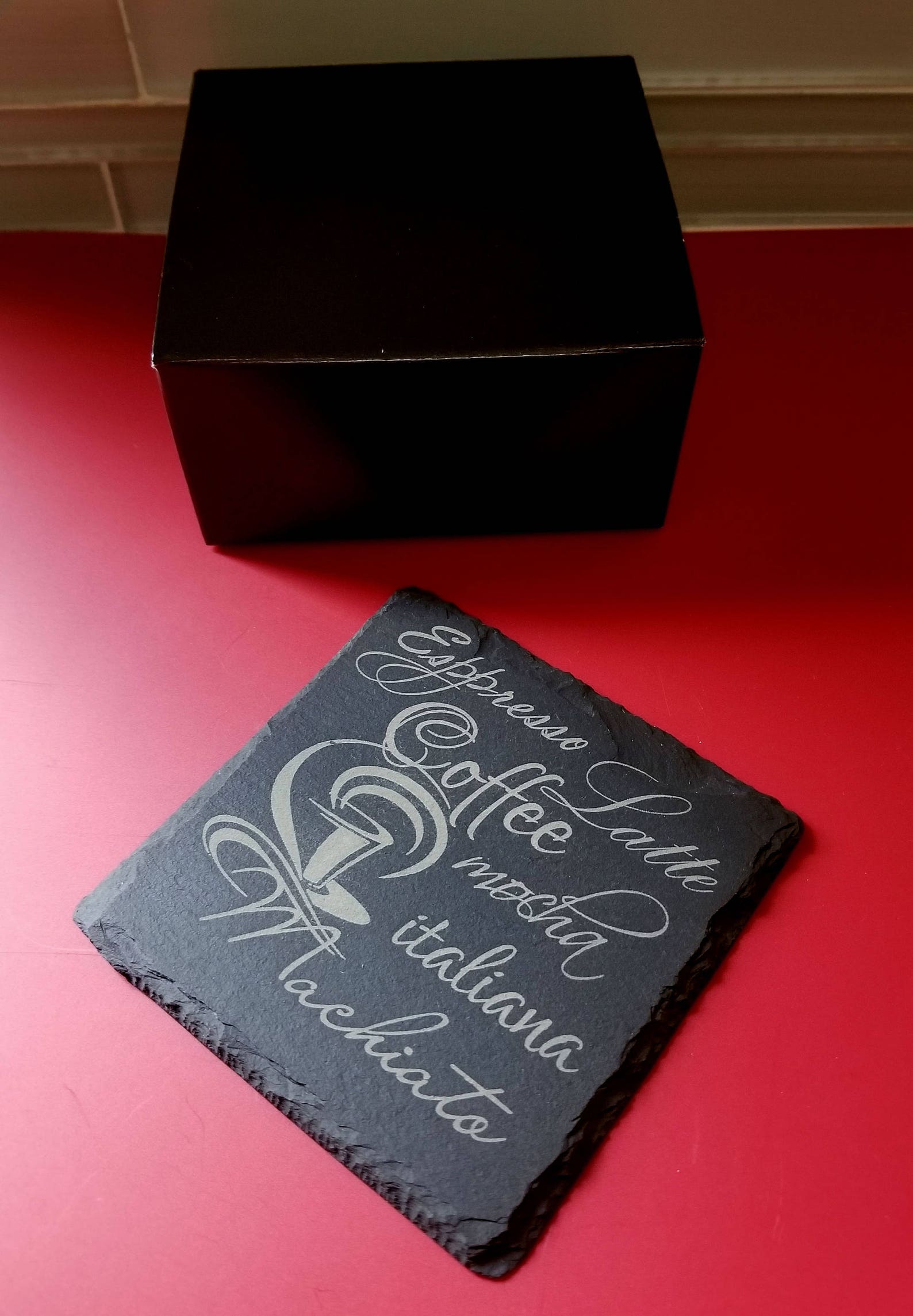 Laser Engraving SLATE COASTERS Set of 4 With Black Elegant Box Etsy