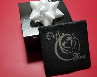 Laser Engraving SLATE COASTERS set of 4 with black elegant box