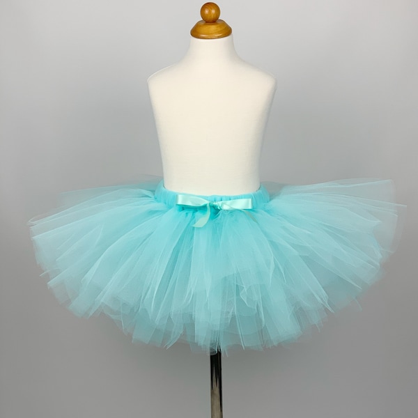 Light Blue Tutu, Aqua Sewn Long Skirt Toddler Adult Teen Tutu Cake Smash Birthday Party Handmade Gift Big Sister Gender Reveal Flower Girl