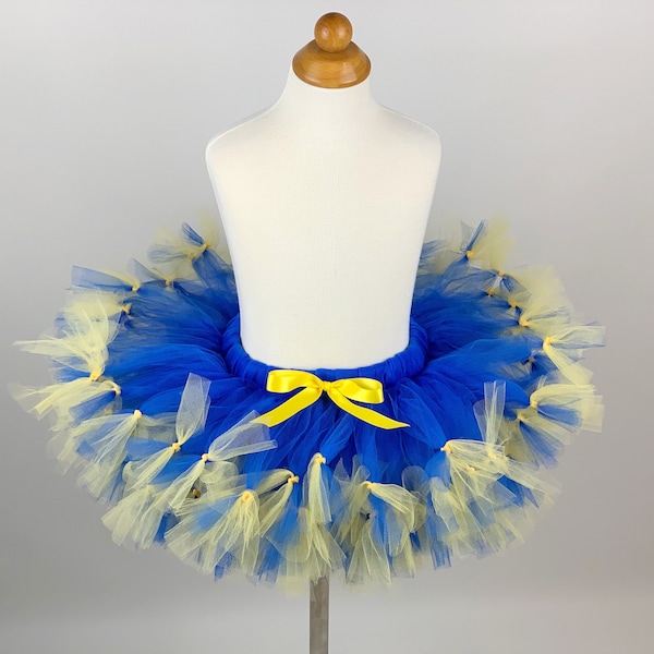Royal Blue and Yellow Sewn Petti Tutu, Birthday party Girls clothing petti Halloween costume gifts Full tutu skirt, cheerleader, Custom gift