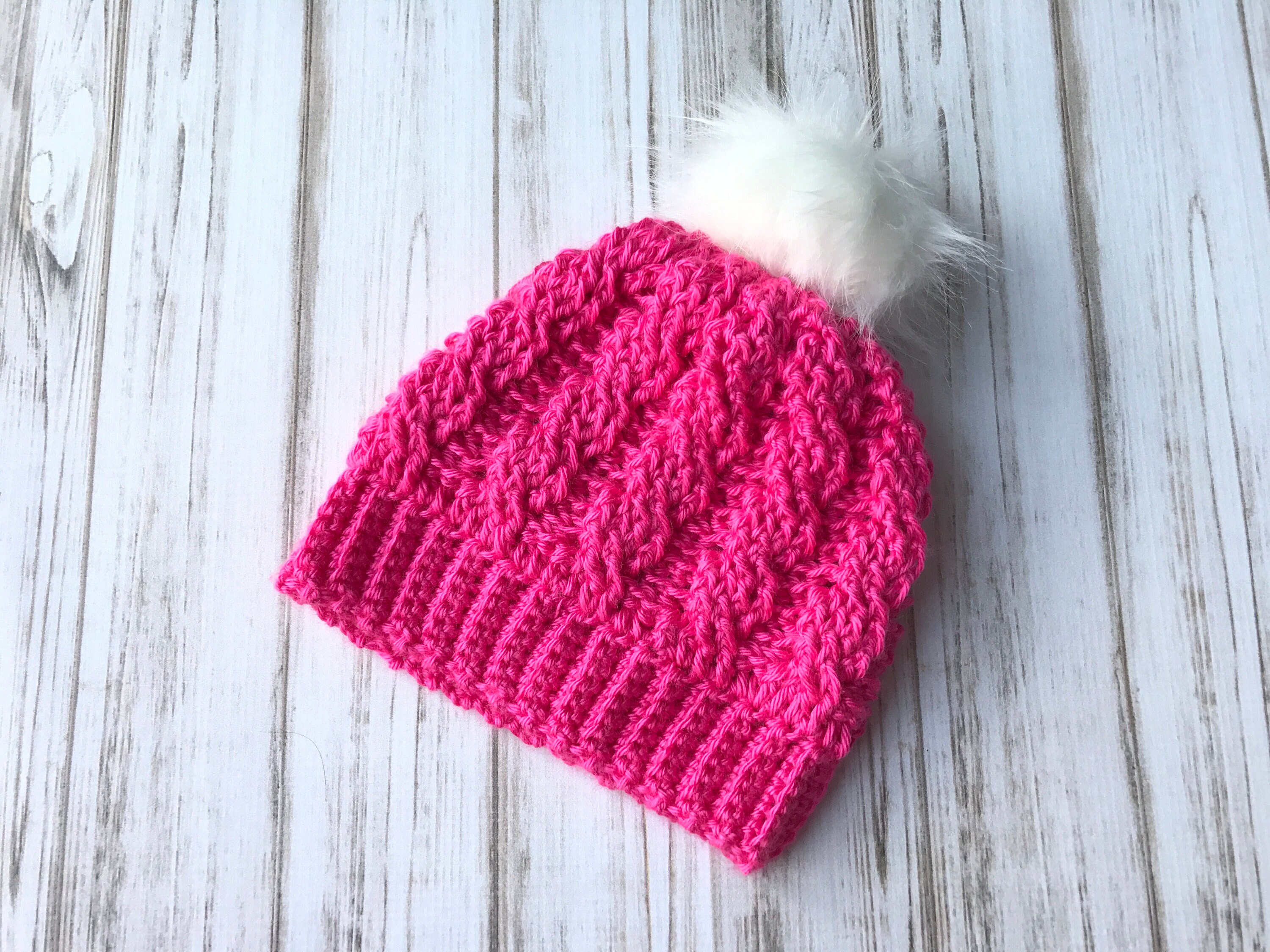 Cable Knit Crochet Beanie Hat Handcrafted With Faux Fur Pom Handmade Purple Red New England Patriots ♥️?? Perfect to root the Patriots  main image 2
