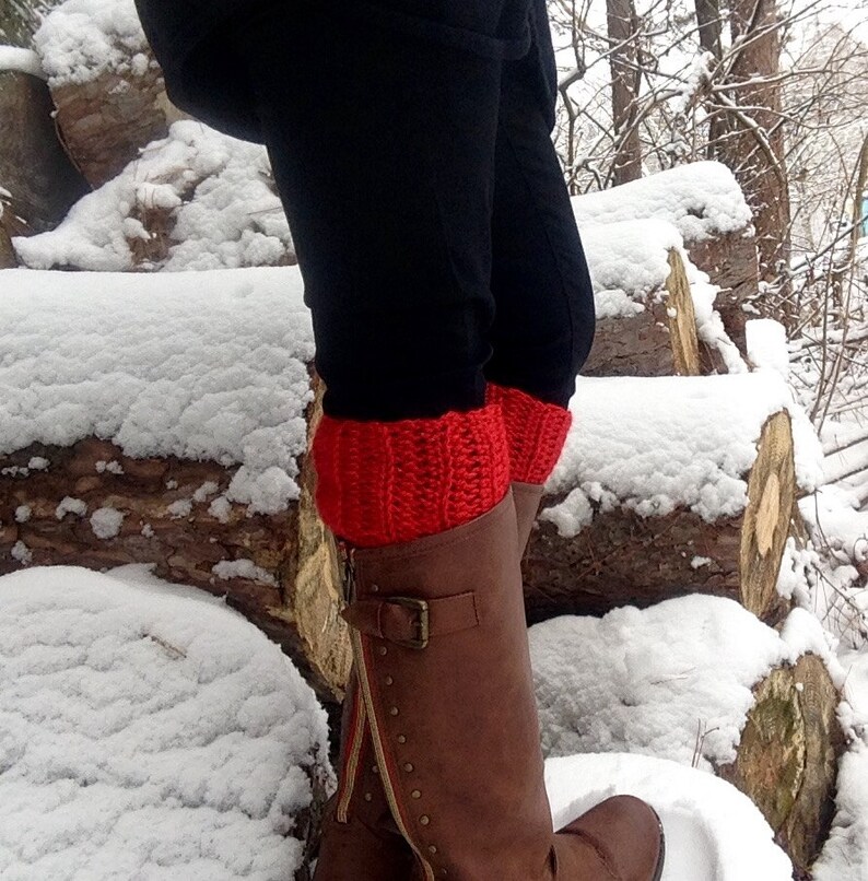 Womens Red Boot Cuffs, Boot Toppers, Fall Fashion, Crochet Boot Cuffs, Accessories, Photo Prop, Custom colors, Custom order, Gifts under 10 image 4