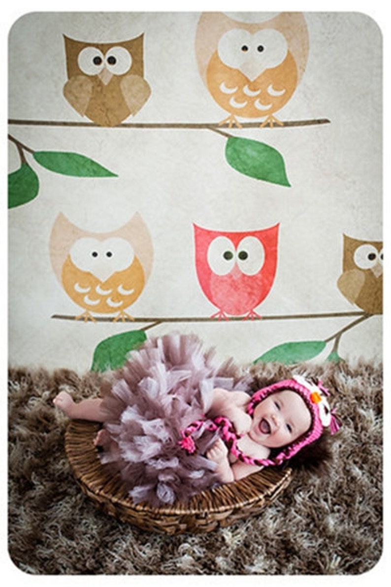 Girls Owl Hat Pink & Brown Preemie to womens photography image 2