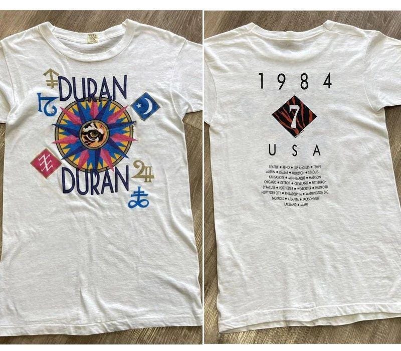 Vintage Graphic 80's Duran Duran 1984 Concert Tour White T-Shirt Double Sides Size S-4XL