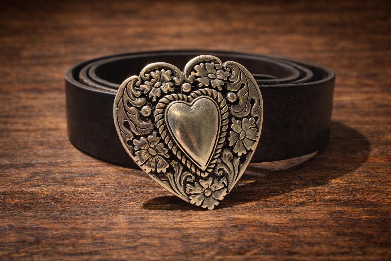 Floral Heart Western Belt Buckle | Antique Silver Finish  display picture 1