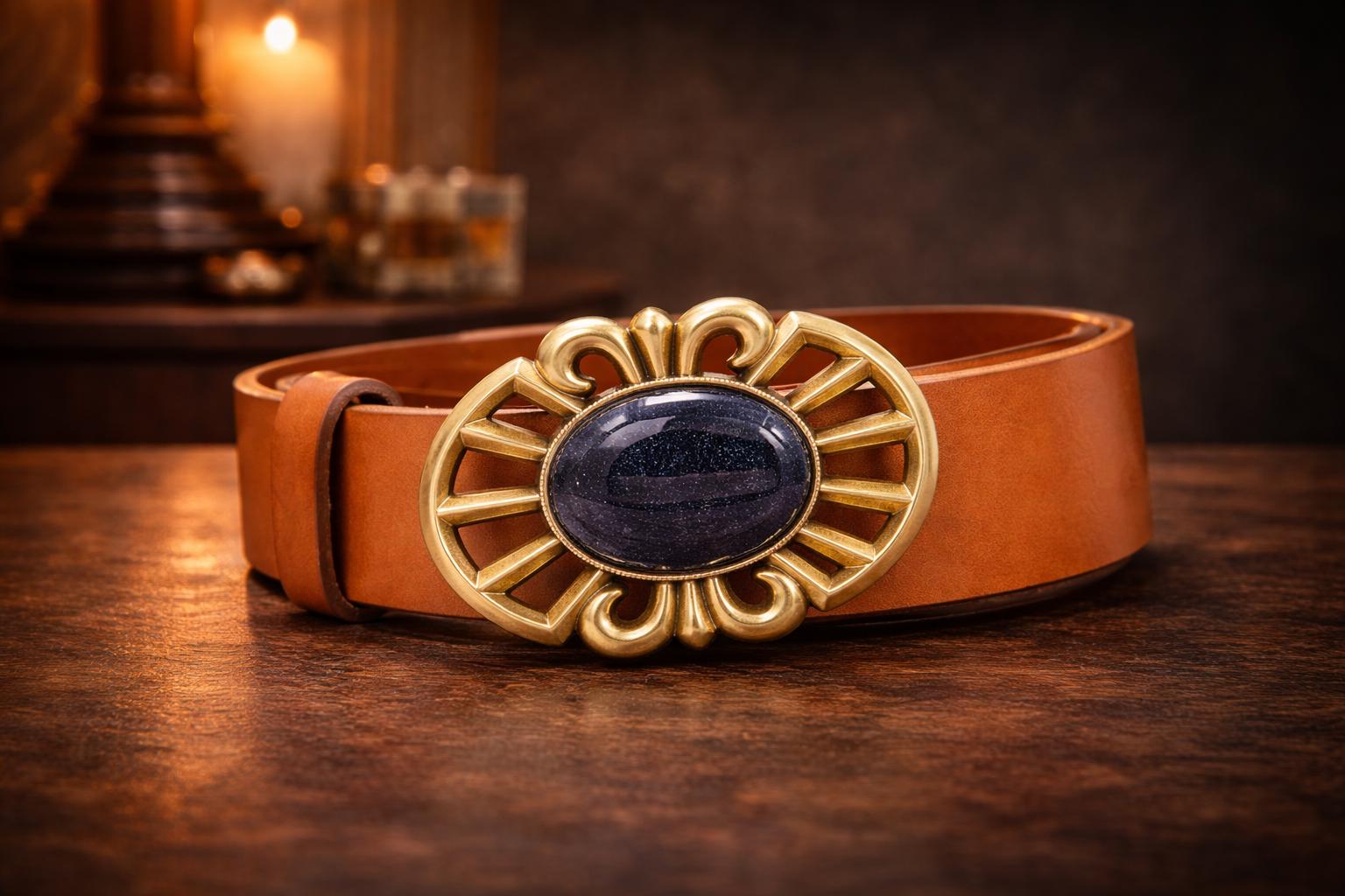 Brass Inlay Buckle Double-Layer Leather Belt Stone Accents Possibly‎ Homemade Inlay Leather Belt - Etsy main image 4