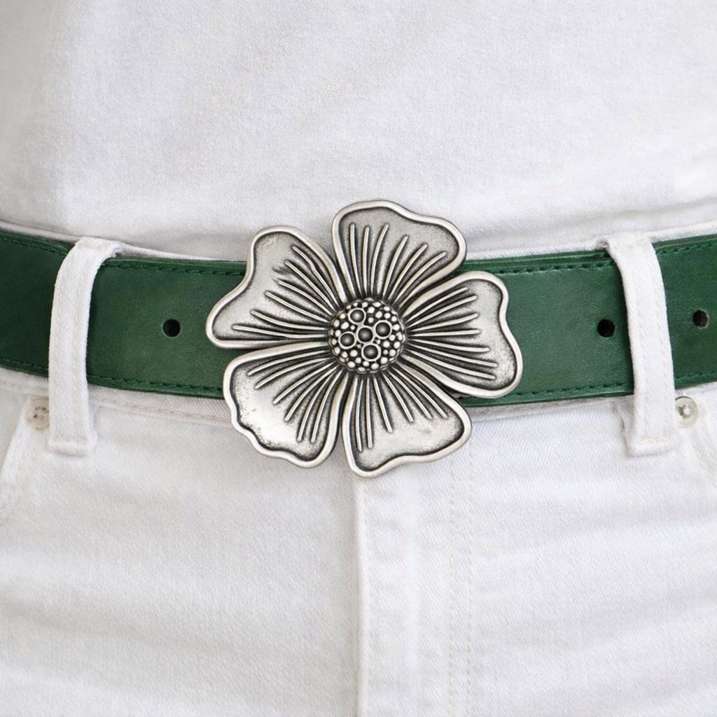 Vintage Silver Flower Belt Buckle MOD 60’s Made in France Antique Brushed Silver Western Flower Pattern Belt Buckle  main image 4
