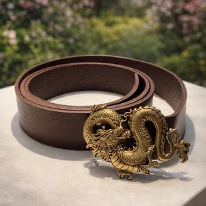 French Dragon Belt Buckle – Artisan Cast Metal, Antique Gold Statement Buckle