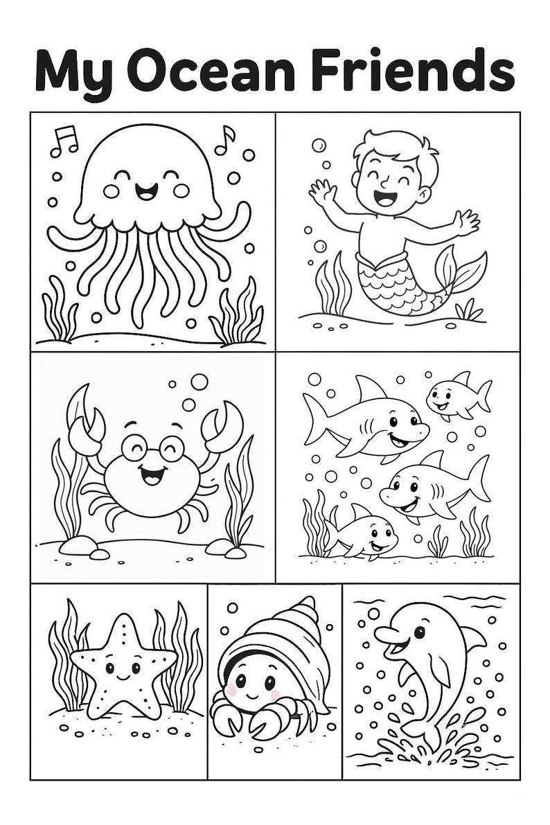 Ocean Friends Coloring Pages – Printable PDF for Kids | Cute Sea Animal ...