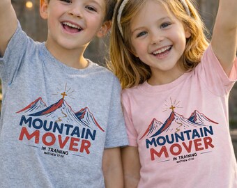 Mountain Mover In Training Kids Christian T-Shirt | Matthew 17:20 Faith Tee for Young Believers | Inspirational Youth Gift