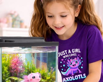 Coquette Axolotl Girl Shirt, Youth Tee, Just a Girl Who Loves Axolotls T-Shirt, Kawaii Animal Shirt for Kids