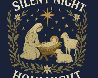 Christmas Nativity Tee, Silent Night Holiday T-Shirt, Vintage Folk Art Cotton Shirt, Church Christmas Eve Gift, Cottagecore Style
